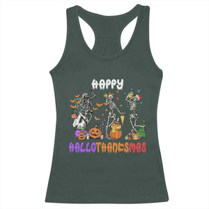 Happy HalloThanksMas Skeleton Racerback Tank Top Halloween Thanksgiving Christmas TS02 Dark Forest Green Print Your Wear