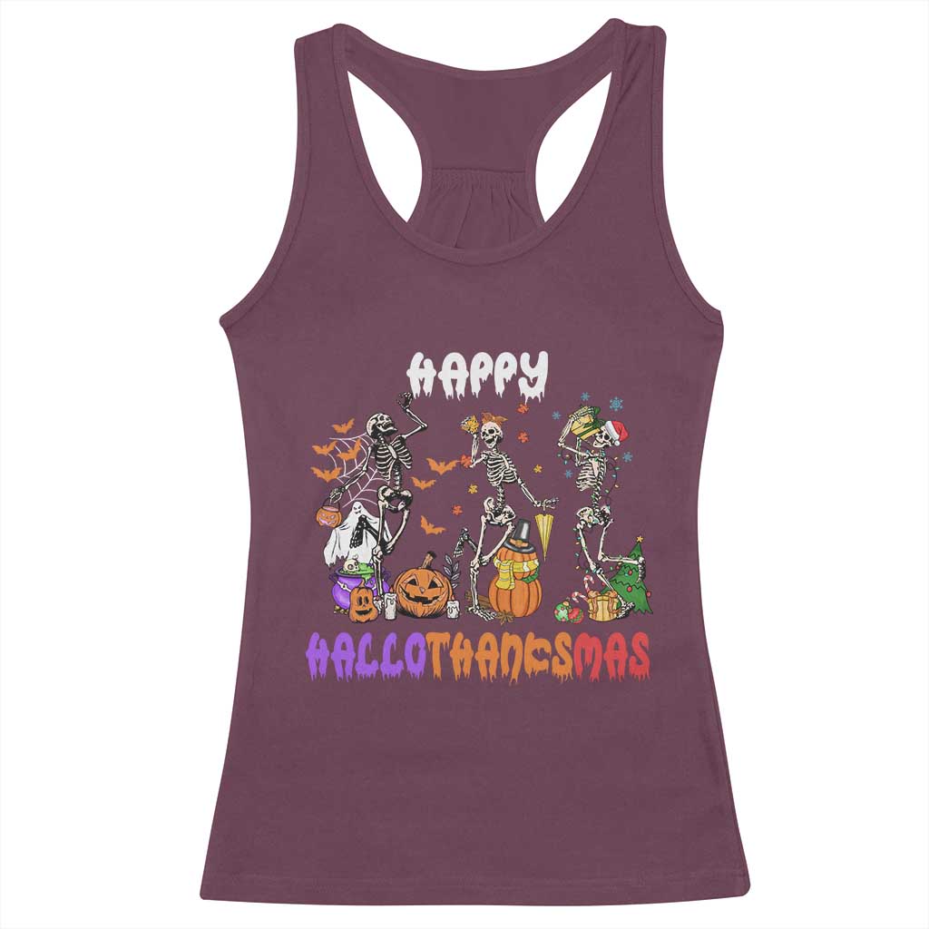 Happy HalloThanksMas Skeleton Racerback Tank Top Halloween Thanksgiving Christmas TS02 Maroon Print Your Wear