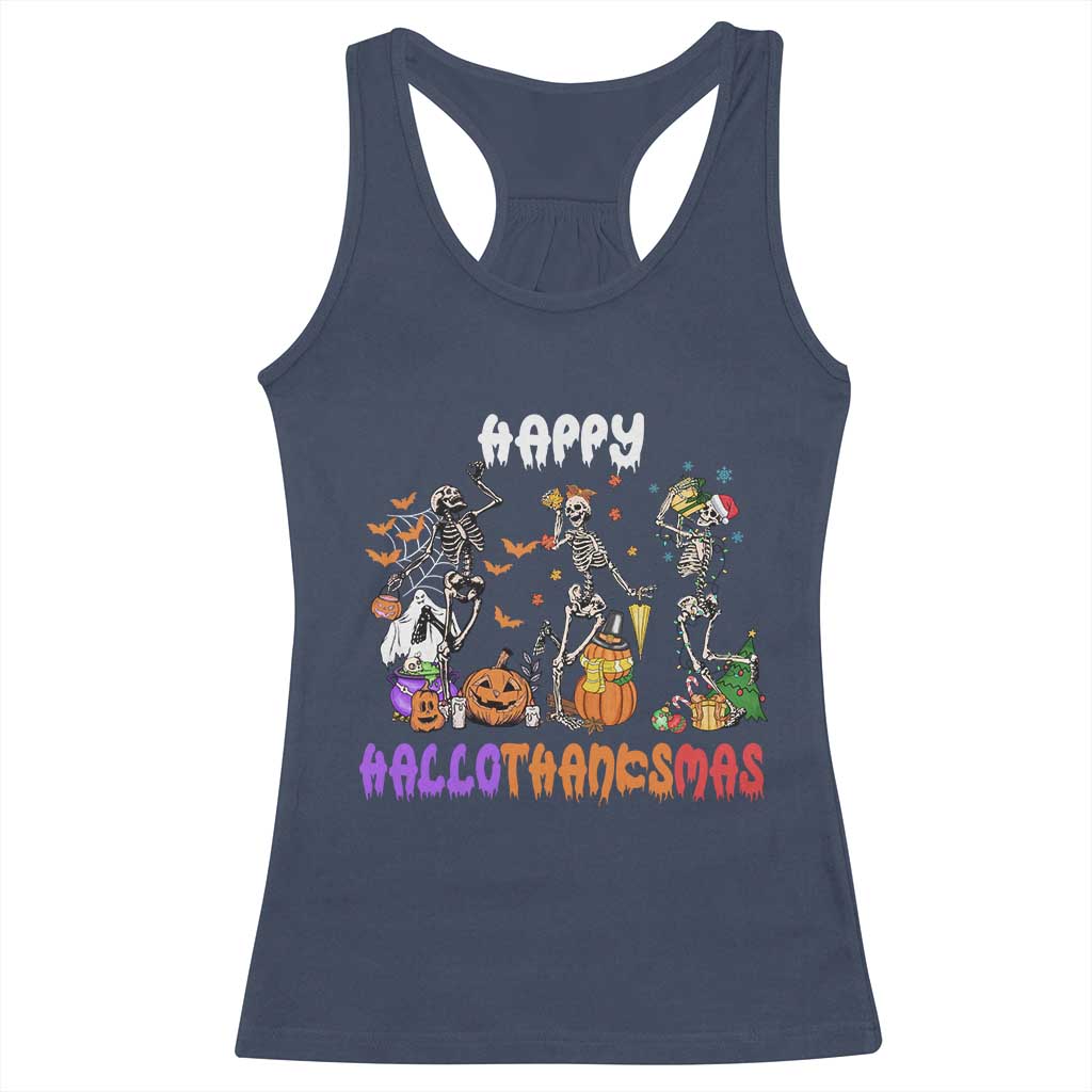 Happy HalloThanksMas Skeleton Racerback Tank Top Halloween Thanksgiving Christmas TS02 Navy Print Your Wear