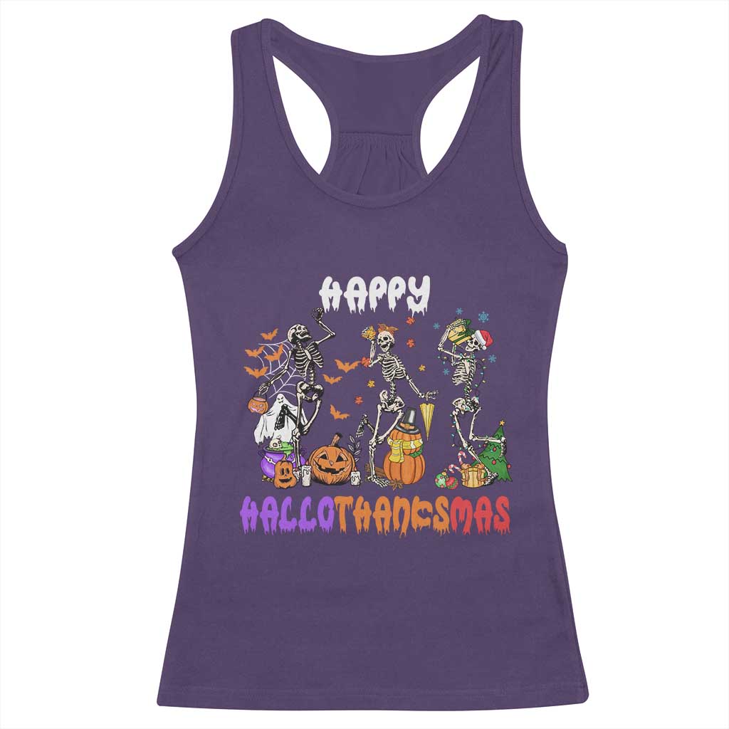 Happy HalloThanksMas Skeleton Racerback Tank Top Halloween Thanksgiving Christmas TS02 Purple Print Your Wear