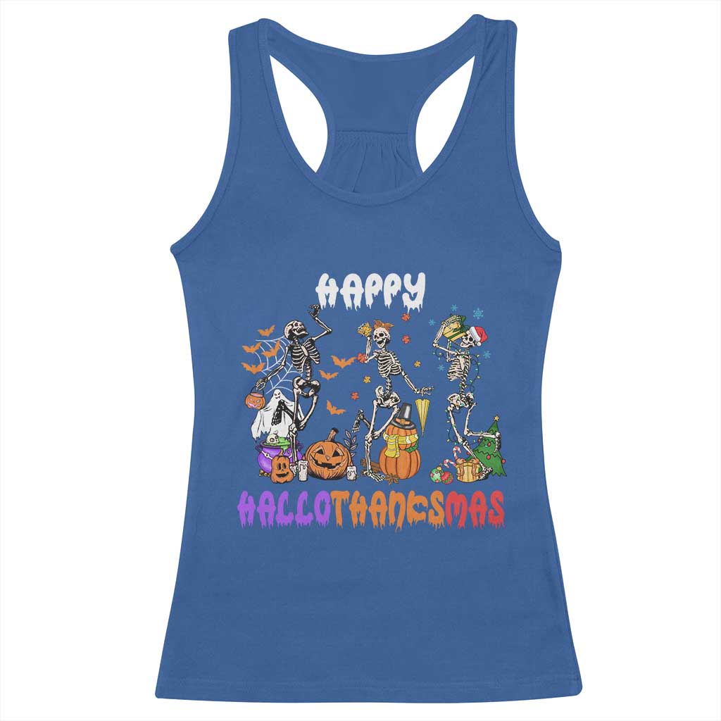 Happy HalloThanksMas Skeleton Racerback Tank Top Halloween Thanksgiving Christmas TS02 Royal Blue Print Your Wear