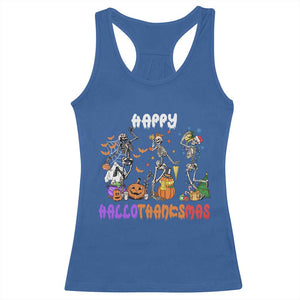 Happy HalloThanksMas Skeleton Racerback Tank Top Halloween Thanksgiving Christmas TS02 Royal Blue Print Your Wear