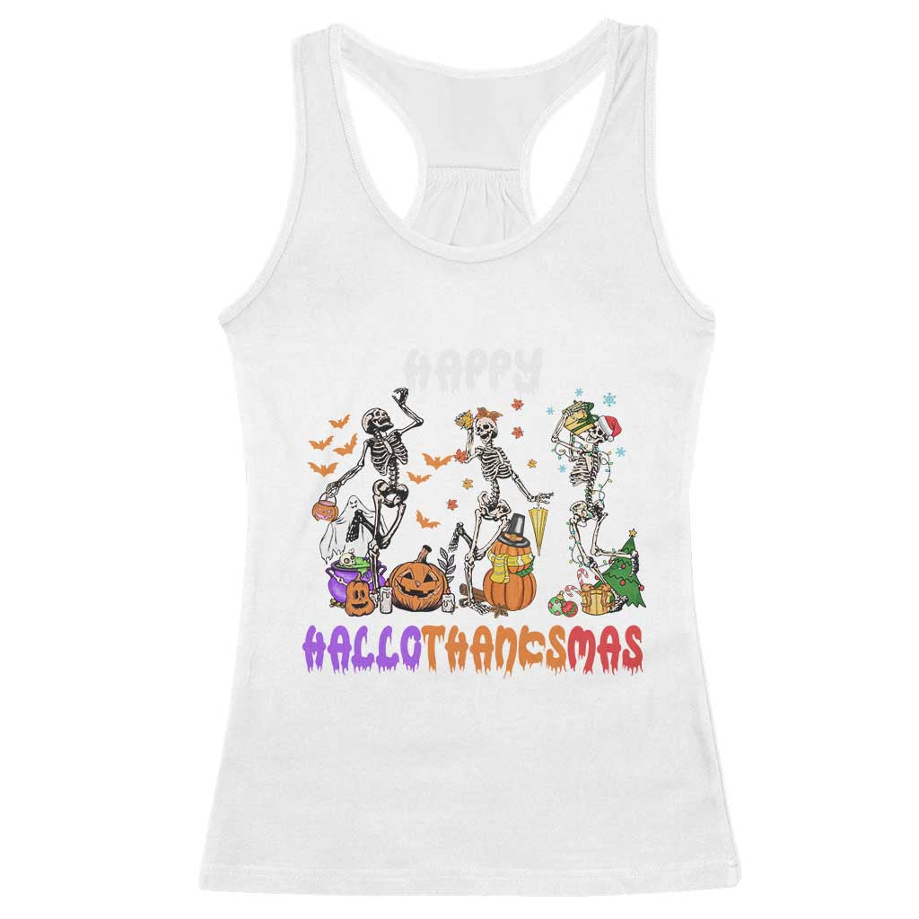 Happy HalloThanksMas Skeleton Racerback Tank Top Halloween Thanksgiving Christmas TS02 White Print Your Wear