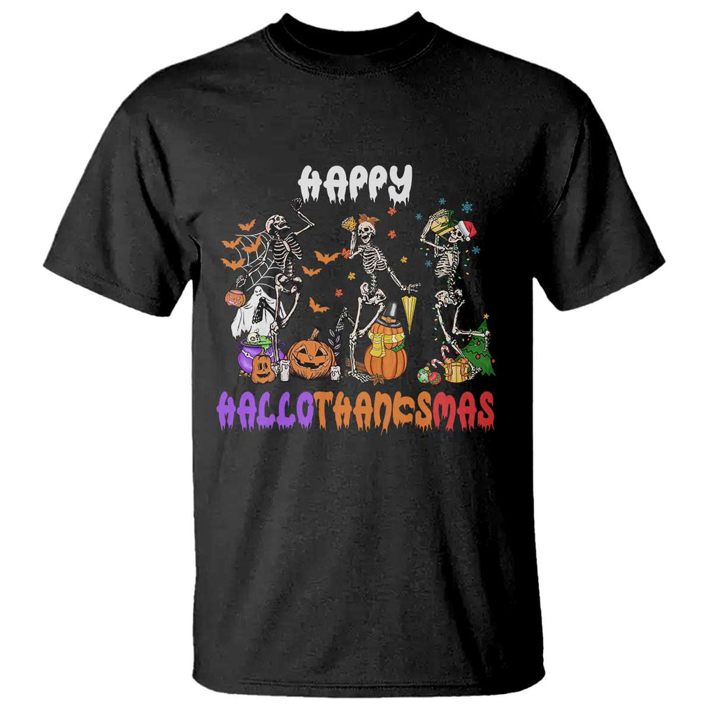 HalloThanksMas Skeleton T Shirt Halloween Thanksgiving Christmas TS02 Black Print Your Wear