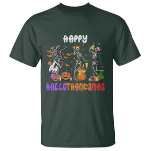 HalloThanksMas Skeleton T Shirt Halloween Thanksgiving Christmas TS02 Dark Forest Green Print Your Wear