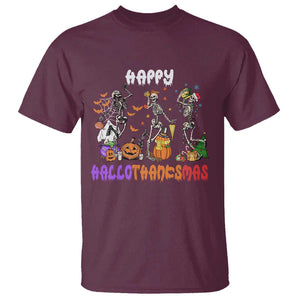 HalloThanksMas Skeleton T Shirt Halloween Thanksgiving Christmas TS02 Maroon Print Your Wear