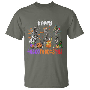 HalloThanksMas Skeleton T Shirt Halloween Thanksgiving Christmas TS02 Military Green Print Your Wear