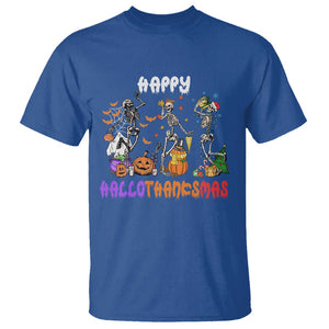 HalloThanksMas Skeleton T Shirt Halloween Thanksgiving Christmas TS02 Royal Blue Print Your Wear