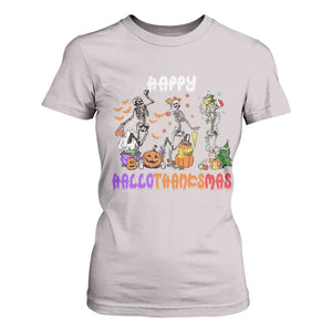 Happy HalloThanksMas Skeleton T Shirt For Women Halloween Thanksgiving Christmas TS02 Ice Gray Print Your Wear