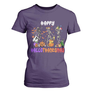 Happy HalloThanksMas Skeleton T Shirt For Women Halloween Thanksgiving Christmas TS02 Purple Print Your Wear
