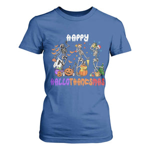 Happy HalloThanksMas Skeleton T Shirt For Women Halloween Thanksgiving Christmas TS02 Royal Blue Print Your Wear