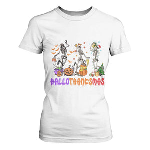 Happy HalloThanksMas Skeleton T Shirt For Women Halloween Thanksgiving Christmas TS02 White Print Your Wear
