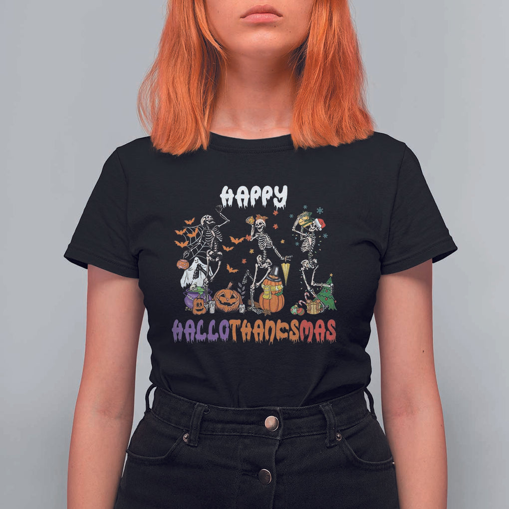 HalloThanksMas Skeleton T Shirt For Women Halloween Thanksgiving Christmas TS02 Black Print Your Wear