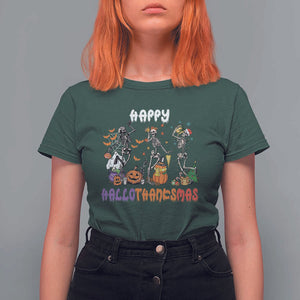 HalloThanksMas Skeleton T Shirt For Women Halloween Thanksgiving Christmas TS02 Dark Forest Green Print Your Wear