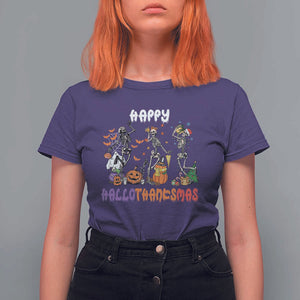 HalloThanksMas Skeleton T Shirt For Women Halloween Thanksgiving Christmas TS02 Purple Print Your Wear
