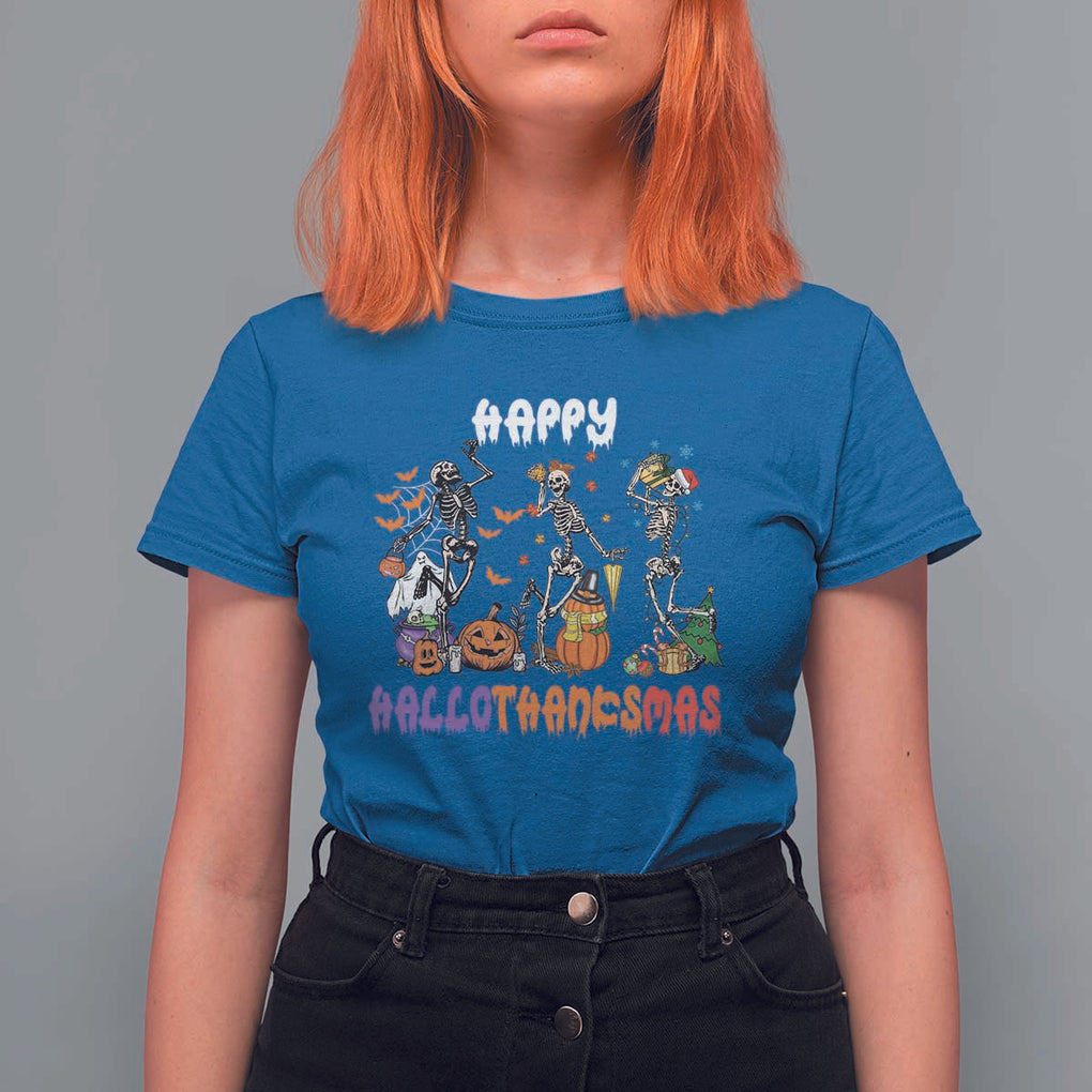 HalloThanksMas Skeleton T Shirt For Women Halloween Thanksgiving Christmas TS02 Royal Blue Print Your Wear