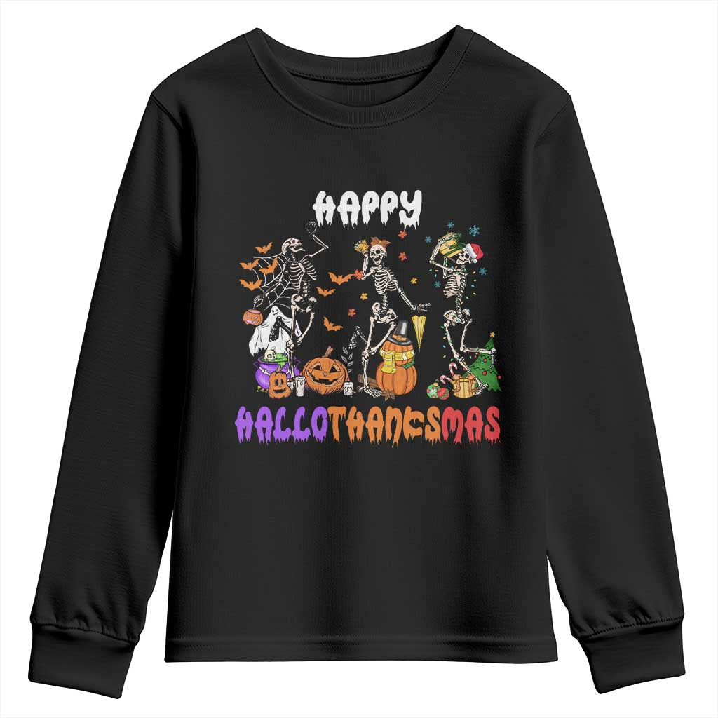 Happy HalloThanksMas Skeleton Youth Sweatshirt Halloween Thanksgiving Christmas TS02 Black Print Your Wear