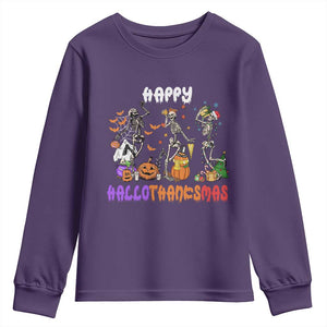 Happy HalloThanksMas Skeleton Youth Sweatshirt Halloween Thanksgiving Christmas TS02 Purple Print Your Wear