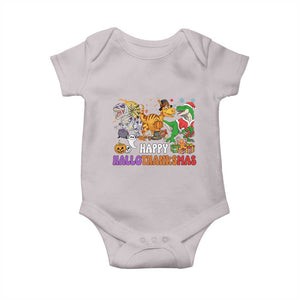 Happy HalloThanksMas Dinosaur Baby Onesie Halloween Thanksgiving Christmas TS02 Ice Gray Print Your Wear