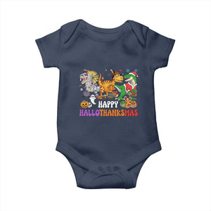 Happy HalloThanksMas Dinosaur Baby Onesie Halloween Thanksgiving Christmas TS02 Navy Print Your Wear