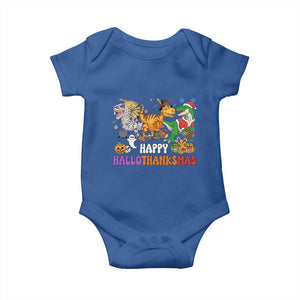 Happy HalloThanksMas Dinosaur Baby Onesie Halloween Thanksgiving Christmas TS02 Royal Blue Print Your Wear