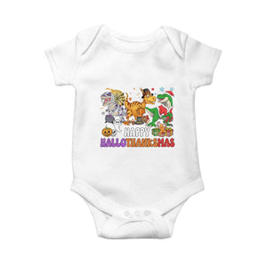 Happy HalloThanksMas Dinosaur Baby Onesie Halloween Thanksgiving Christmas TS02 White Print Your Wear