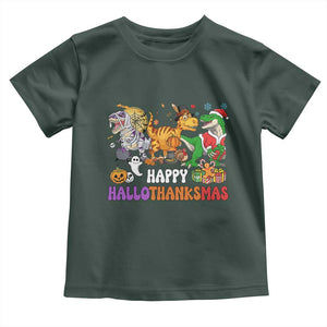 Happy HalloThanksMas Dinosaur Baby Shirt Halloween Thanksgiving Christmas TS02 Dark Forest Green Print Your Wear