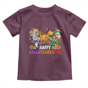 Happy HalloThanksMas Dinosaur Baby Shirt Halloween Thanksgiving Christmas TS02 Maroon Print Your Wear