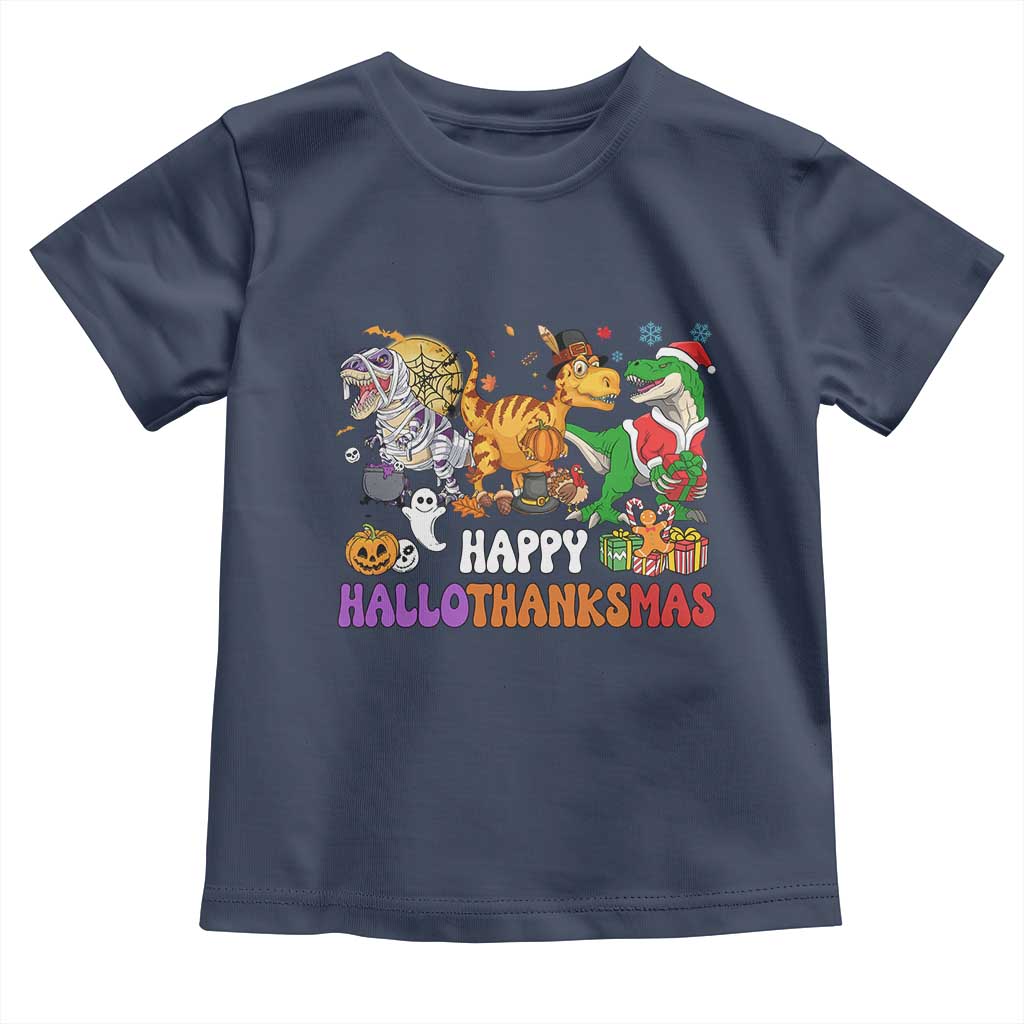 Happy HalloThanksMas Dinosaur Baby Shirt Halloween Thanksgiving Christmas TS02 Navy Print Your Wear