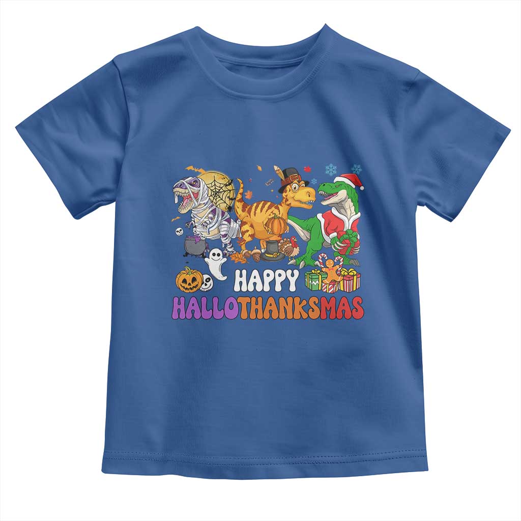 Happy HalloThanksMas Dinosaur Baby Shirt Halloween Thanksgiving Christmas TS02 Royal Blue Print Your Wear