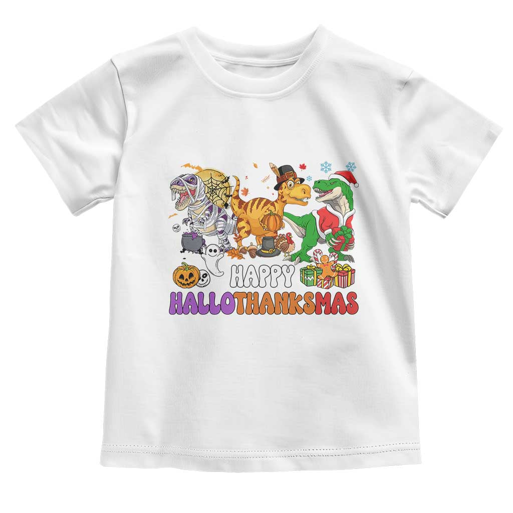 Happy HalloThanksMas Dinosaur Baby Shirt Halloween Thanksgiving Christmas TS02 White Print Your Wear