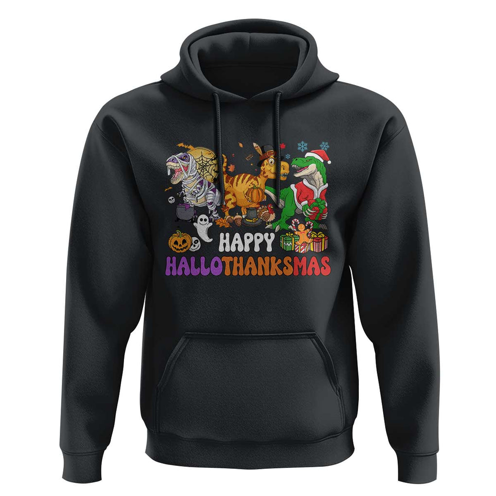 HalloThanksMas Dinosaur Hoodie Halloween Thanksgiving Christmas TS02 Black Print Your Wear