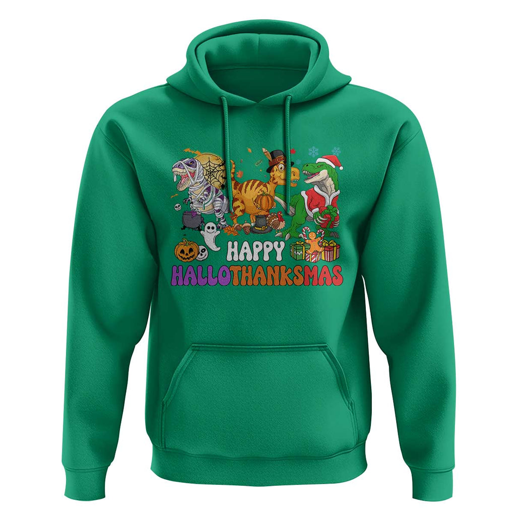 HalloThanksMas Dinosaur Hoodie Halloween Thanksgiving Christmas TS02 Irish Green Print Your Wear