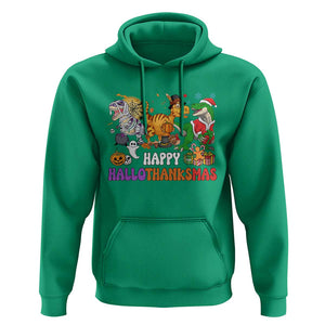 HalloThanksMas Dinosaur Hoodie Halloween Thanksgiving Christmas TS02 Irish Green Print Your Wear