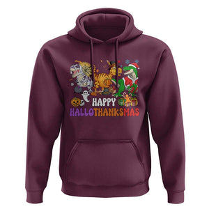 HalloThanksMas Dinosaur Hoodie Halloween Thanksgiving Christmas TS02 Maroon Print Your Wear
