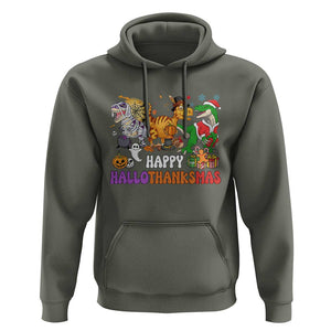 HalloThanksMas Dinosaur Hoodie Halloween Thanksgiving Christmas TS02 Military Green Print Your Wear