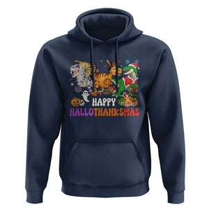 HalloThanksMas Dinosaur Hoodie Halloween Thanksgiving Christmas TS02 Navy Print Your Wear