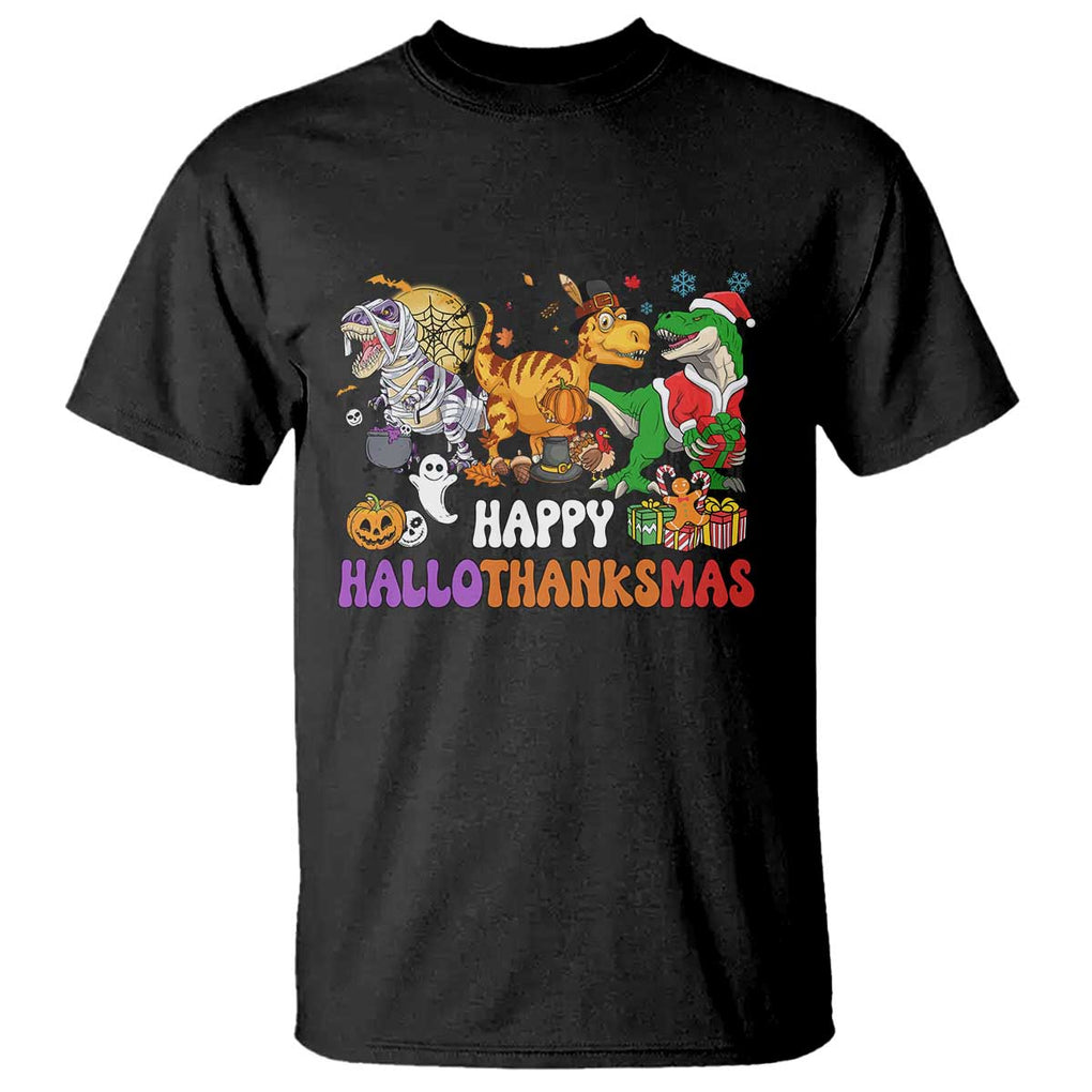 HalloThanksMas Dinosaur T Shirt Halloween Thanksgiving Christmas TS02 Black Print Your Wear