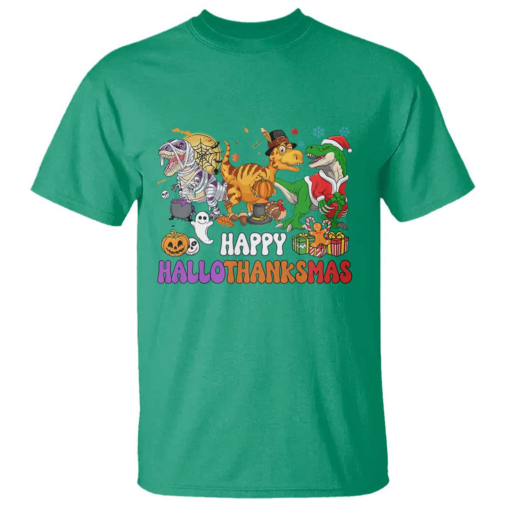 HalloThanksMas Dinosaur T Shirt Halloween Thanksgiving Christmas TS02 Irish Green Print Your Wear