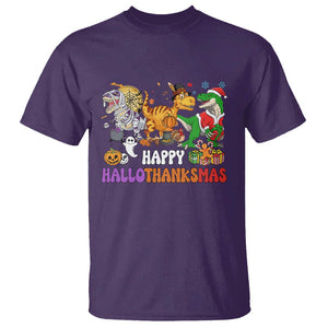 HalloThanksMas Dinosaur T Shirt Halloween Thanksgiving Christmas TS02 Purple Print Your Wear