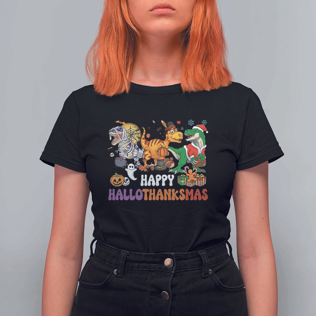 HalloThanksMas Dinosaur T Shirt For Women Halloween Thanksgiving Christmas TS02 Black Print Your Wear