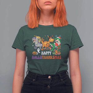 HalloThanksMas Dinosaur T Shirt For Women Halloween Thanksgiving Christmas TS02 Dark Forest Green Print Your Wear
