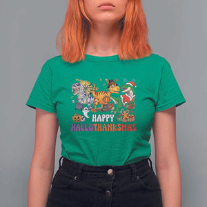 HalloThanksMas Dinosaur T Shirt For Women Halloween Thanksgiving Christmas TS02 Irish Green Print Your Wear