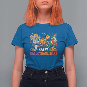 HalloThanksMas Dinosaur T Shirt For Women Halloween Thanksgiving Christmas TS02 Royal Blue Print Your Wear