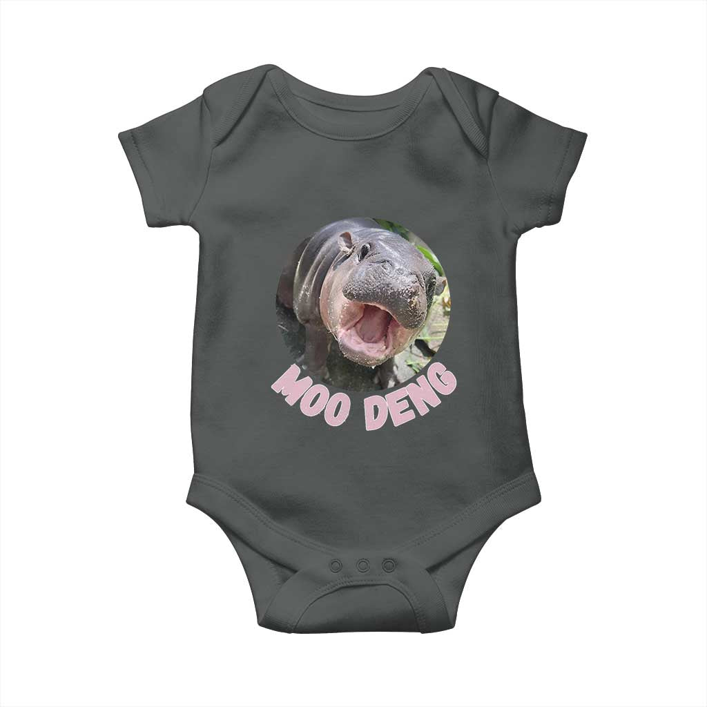 Baby Hippo Moo Deng Baby Onesie Cute Pygmy Hippopotamus Bouncy Pig TS02 Dark Heather Print Your Wear