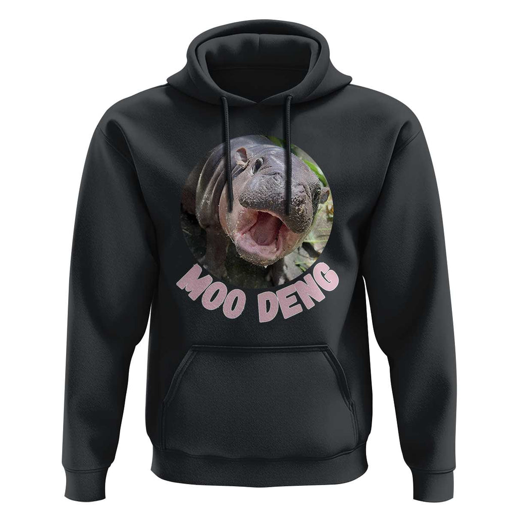 Baby Hippo Moo Deng Hoodie Cute Pygmy Hippopotamus Bouncy Pig TS02 Black Print Your Wear