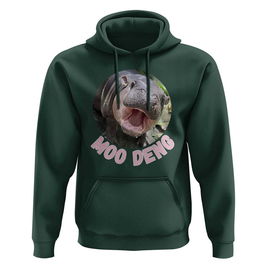 Baby Hippo Moo Deng Hoodie Cute Pygmy Hippopotamus Bouncy Pig TS02 Dark Forest Green Print Your Wear