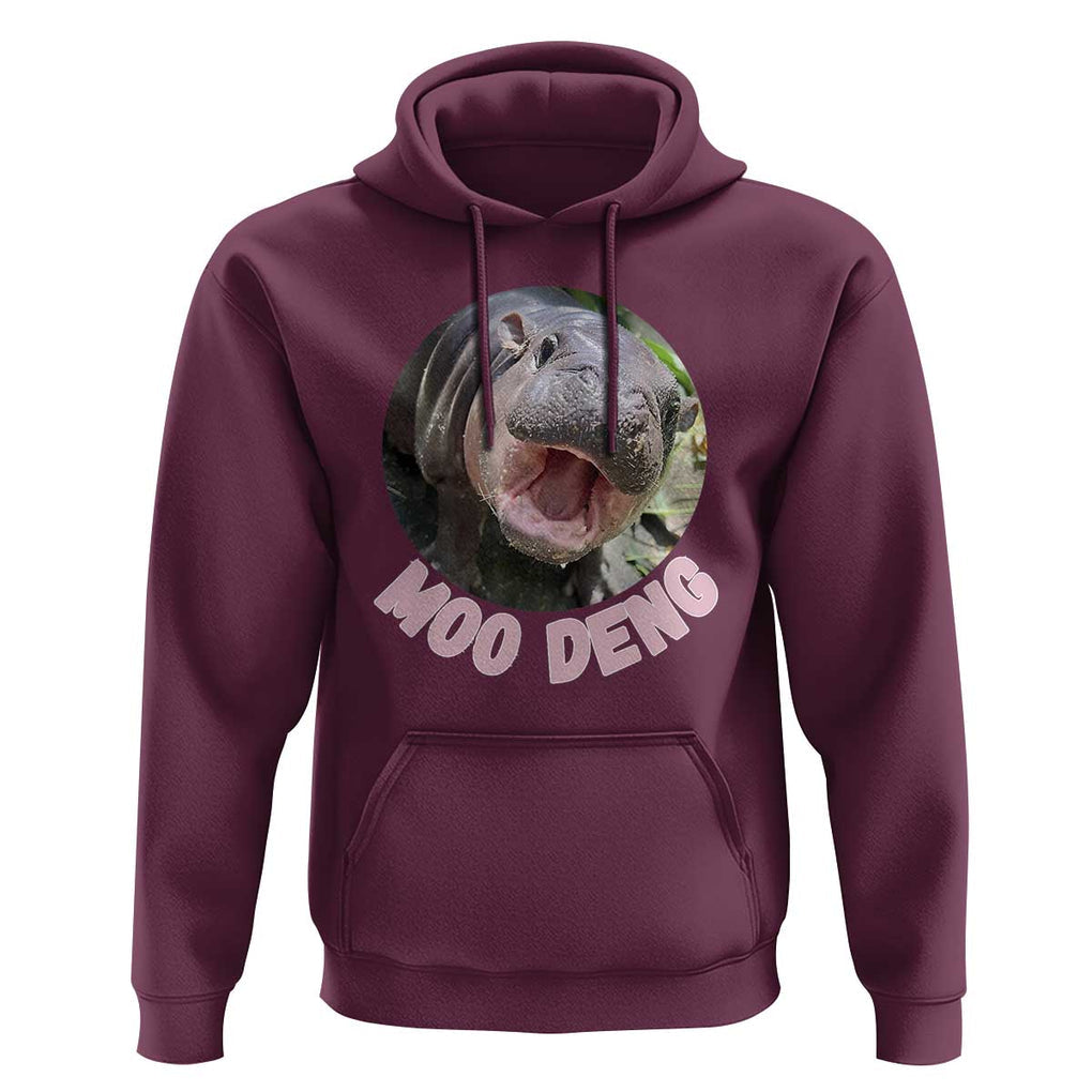 Baby Hippo Moo Deng Hoodie Cute Pygmy Hippopotamus Bouncy Pig TS02 Maroon Print Your Wear