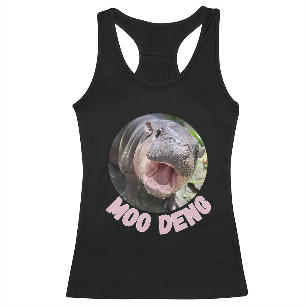 Baby Hippo Moo Deng Racerback Tank Top Cute Pygmy Hippopotamus Bouncy Pig TS02 Black Print Your Wear