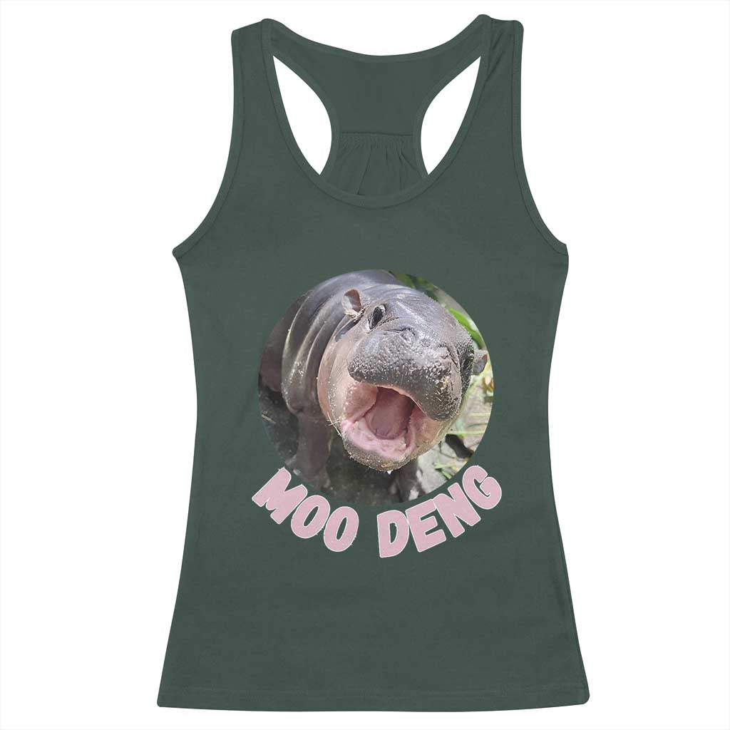 Baby Hippo Moo Deng Racerback Tank Top Cute Pygmy Hippopotamus Bouncy Pig TS02 Dark Forest Green Print Your Wear